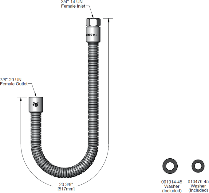 T&S Brass (B-0026-H2A) Hose, 26in Flexible Stainless Steel, Less Handle additional product graphic