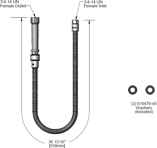 T&S Brass (B-0036-H-SWV) 36in Stainless Steel Flexible Hose w/ Gray Handle & PRSV Swivel additional product graphic