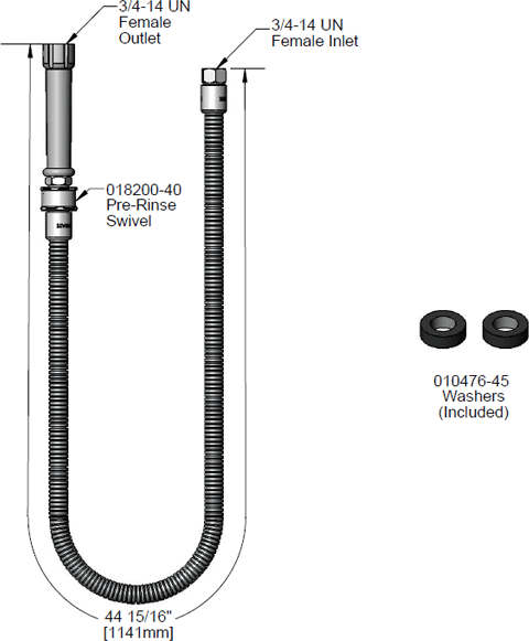T&S Brass (B-0044-H-SWV) 44in Stainless Steel Flexible Hose w/ Gray Handle & PRSV Swivel additional product graphic