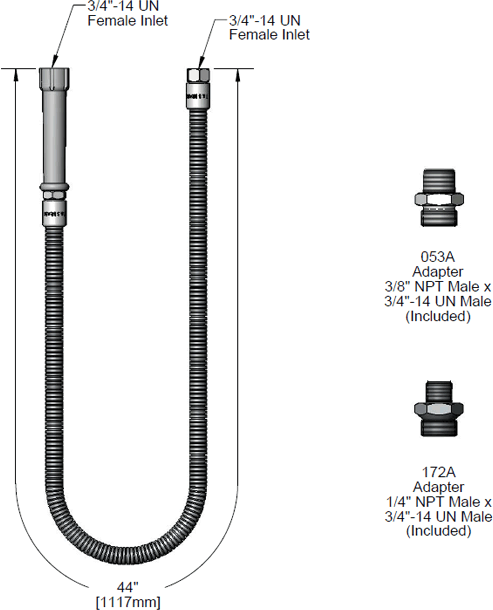 T&S Brass (B-0044-H5) Hose, 44in Flexible Stainless Steel w/ 172A Adapter & 053A Adapter additional product graphic