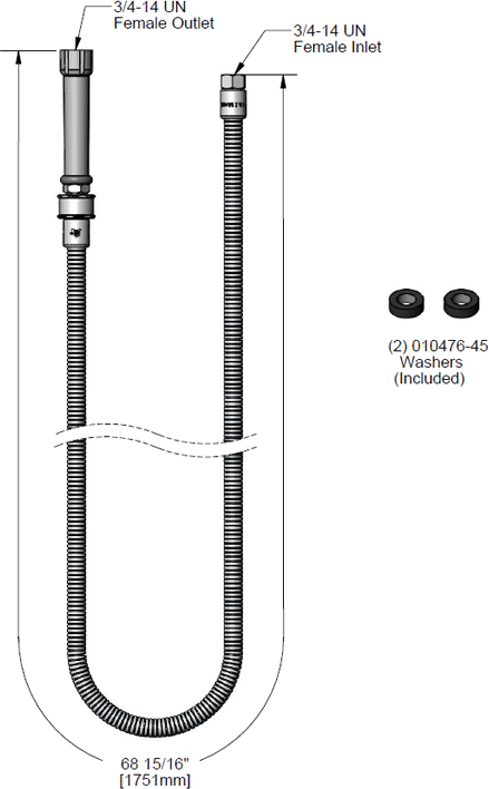 T&S Brass (B-0068-H-SWV) 68in Stainless Steel Flexible Hose w/ Gray Handle & PRSV Swivel additional product graphic
