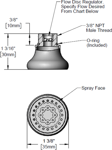 T&S Brass (B-0103-FD12) Rosespray Outlet, 3/8in NPT Male Threads, 1.2 GPM Flow Disc Regulator additional product graphic