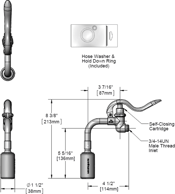 T&S Brass (B-0107-C90) Spray Valve, Low Flow Spray Action with Spray Head at 90 Degree Angle additional product graphic