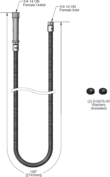 T&S Brass (B-0108-HOSE) 108in Flexible Stainless Steel Hose w/ Gray Handle & (2) Washers additional product graphic