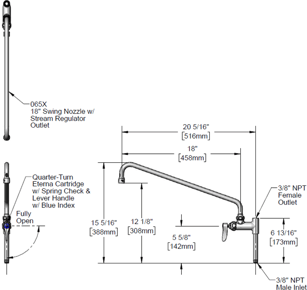 T&S Brass (B-0157-05) Add-On Faucet, 18in Nozzle, Lever Handle, 5in Nipple additional product graphic