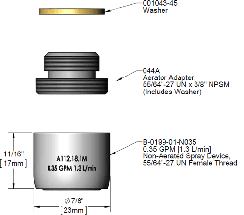 T&S Brass (B-0199-02-N035) 0.35 GPM Non-Aerated Spray Device, 3/8-18 NPSM additional product graphic