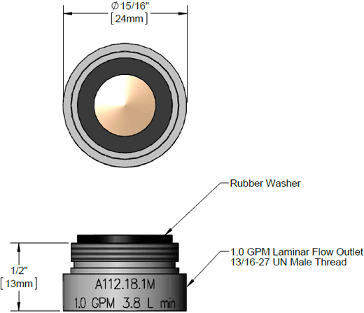 T&S Brass (B-0199-08-LF10) Vandal Resistant Laminar Flow Outlet, 13/16-27UN Male, 1.0 GPM additional product graphic