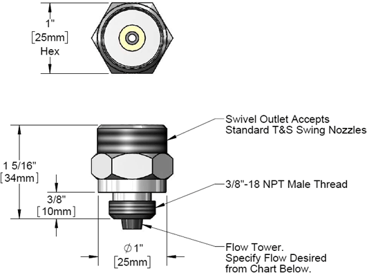 T&S Brass (B-0412-F05) Rigid-To-Swivel Adapter, 0.4 GPM Flow Tower additional product graphic