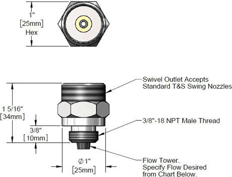 T&S Brass (B-0412-F15) Rigid-To-Swivel Adapter, 1.4 GPM Flow Tower additional product graphic