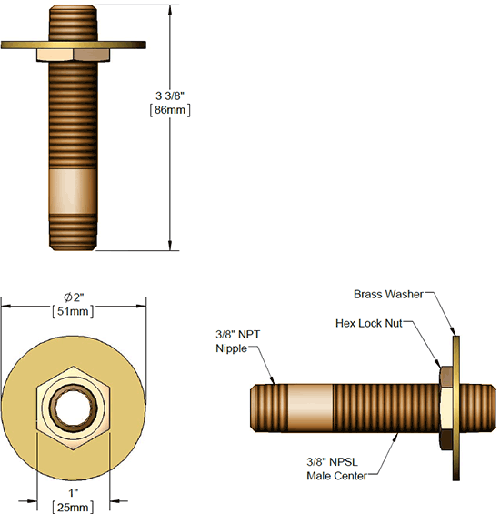 T&S Brass (B-0429) 3/8in NPT Supply Nipple Kit, 3-3/8in Length, Lock Nut & Washer additional product graphic