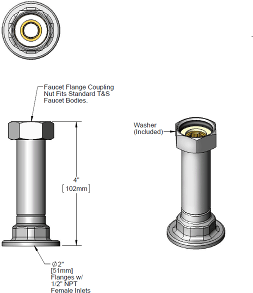 T&S Brass (B-0441) Inlet Extension, 4in Length, 1/2in NPT additional product graphic