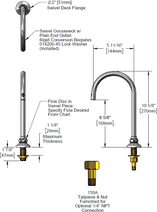 T&S Brass (B-0545-F10) Swivel/Rigid Gooseneck, Plain End Outlet w/ 1.0 GPM Flow Disc additional product graphic