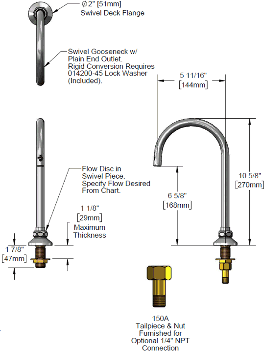 T&S Brass (B-0545-F15) Swivel/Rigid Gooseneck, Plain End Outlet w/ 1.5 GPM Flow Disc additional product graphic