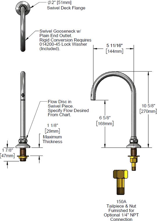 T&S Brass (B-0545-F20) Swivel/Rigid Gooseneck, Plain End Outlet w/ 2.2 GPM Flow Disc additional product graphic