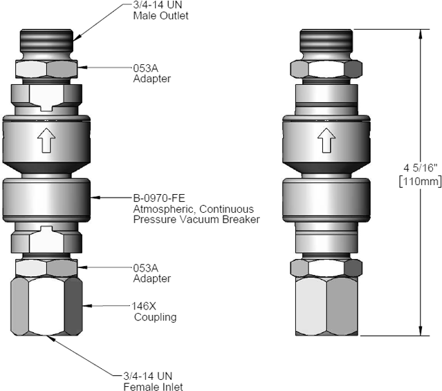 T&S Brass (B-0970-01) Vacuum Breaker, 3/8in NPT Inlet & Outlet, Dual Check, (2) 053A & (1) 146X Adapters additional product graphic