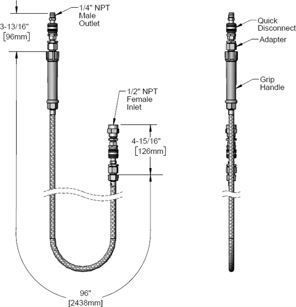 T&S Brass (B-2395) Hose Assembly, 8' Length, (2) Quick Disconnects additional product graphic