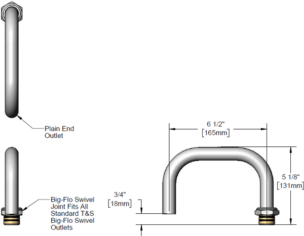 T&S Brass (BF-0153-X) Big-Flo Swing Nozzle, 6-1/2in Spread, Plain-End (Front Section) additional product graphic