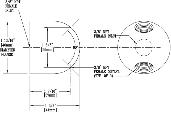 T&S Brass (BL-4250-02) Lab Double Panel Flange with Two Hose Cocks, 3/8in NPT Inlet and Outlets additional product graphic
