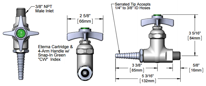T&S Brass (BL-4500-01) Lab Straight Stop, 3/8in NPT Male Inlet additional product graphic