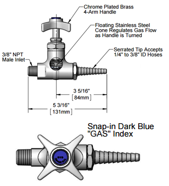 T&S Brass (BL-4501-01) Straight Stop, 3/8in NPT Male, Special Gases, Grease-Free additional product graphic