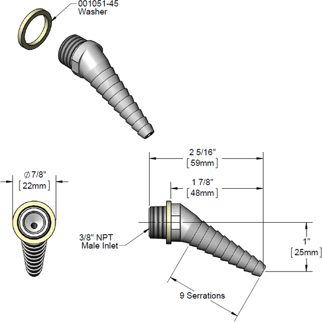 T&S Brass (BL-5550-05) Angled Serrated Tip, 3/8in NPT Male Inlet & Washer additional product graphic