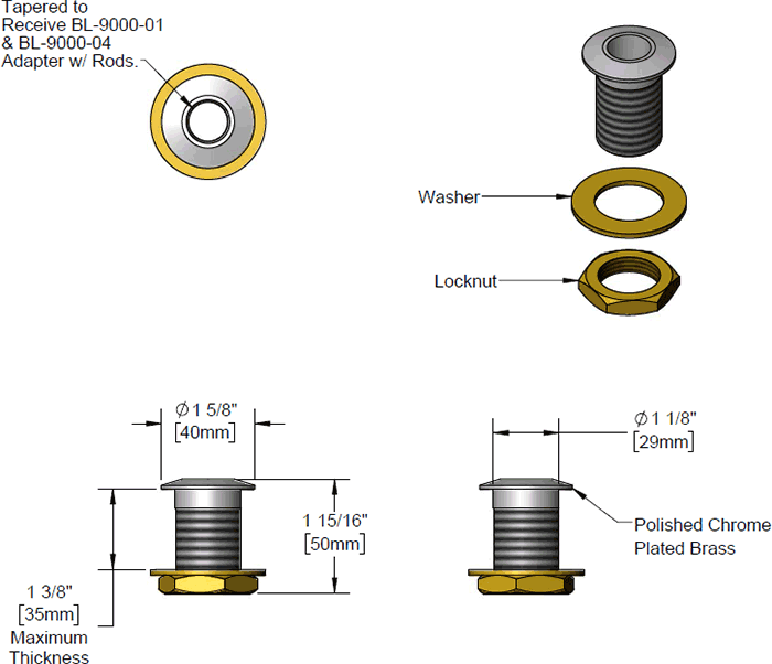 T&S Brass (BL-9005-01) Flush Plate Assembly, Crowned Top, Lock Nut And Washer additional product graphic