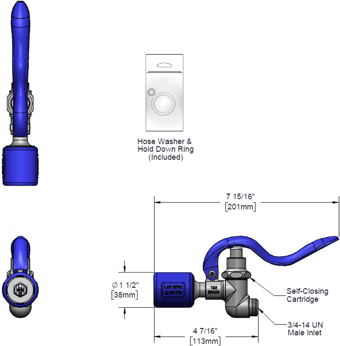 T&S Brass (EB-0107-J) Spray Valve, Blue, Low-Flow Spray Tip (1.07 GPM / 7.2 Oz-f @ 60 PSI) additional product graphic