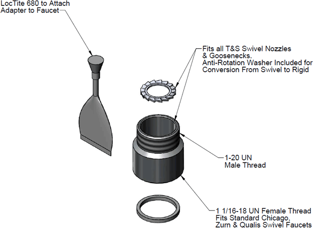 T&S Brass (EZ-SWIVEL-CZ) Swivel Adapter For Chicago, Zurn & Qualis Faucets additional product graphic