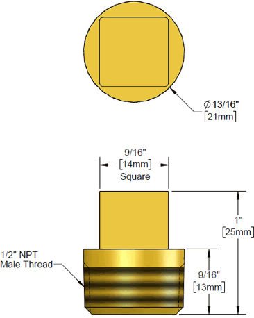 T&S Brass (001347-20) 1/2in NPT Square-Head Plug, (Unplated Brass) additional product graphic