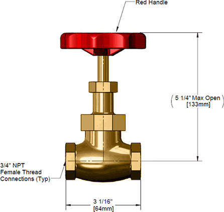T&S Brass (006648-20R) 3/4in Globe Valve, Red Handle additional product graphic