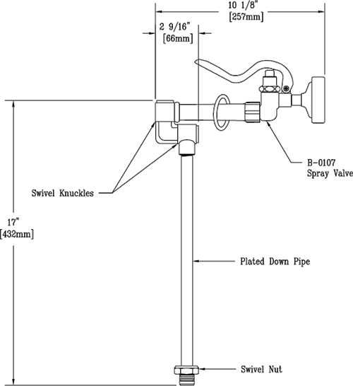 T&S Brass (009184-40) B-0114 Down Pipe Assembly w/ Knuckles & B-0107 Spray Valve additional product graphic