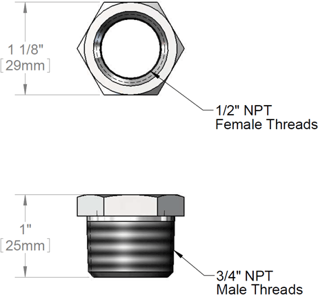 T&S Brass (011811-25) Faucet Bushing with 3/4in NPTM and 1/2in NPTF, Connections Chrome Plated additional product graphic