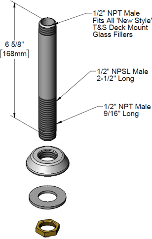 T&S Brass (015893-40) 6-5/8in B-1211 Glass Filler Pedestal & Flange Assembly additional product graphic