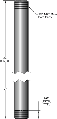 T&S Brass (017260-40) 1/2in NPT Riser x 32in Long, Chrome Plated additional product graphic