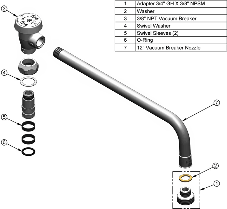 T&S Brass (B-0409-04) Nozzle, Swivel, Vacuum Breaker, 11-5/8in Spread, 3-11/16in Height additional product graphic