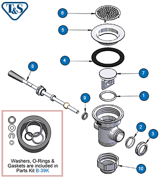 T&S Brass (B-3960) Waste Drain Valve, Lever Handle, 3in x 2in & 1-1/2in Adapter additional product graphic