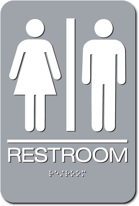 ADA Restroom Signs with Braille - White on Grey